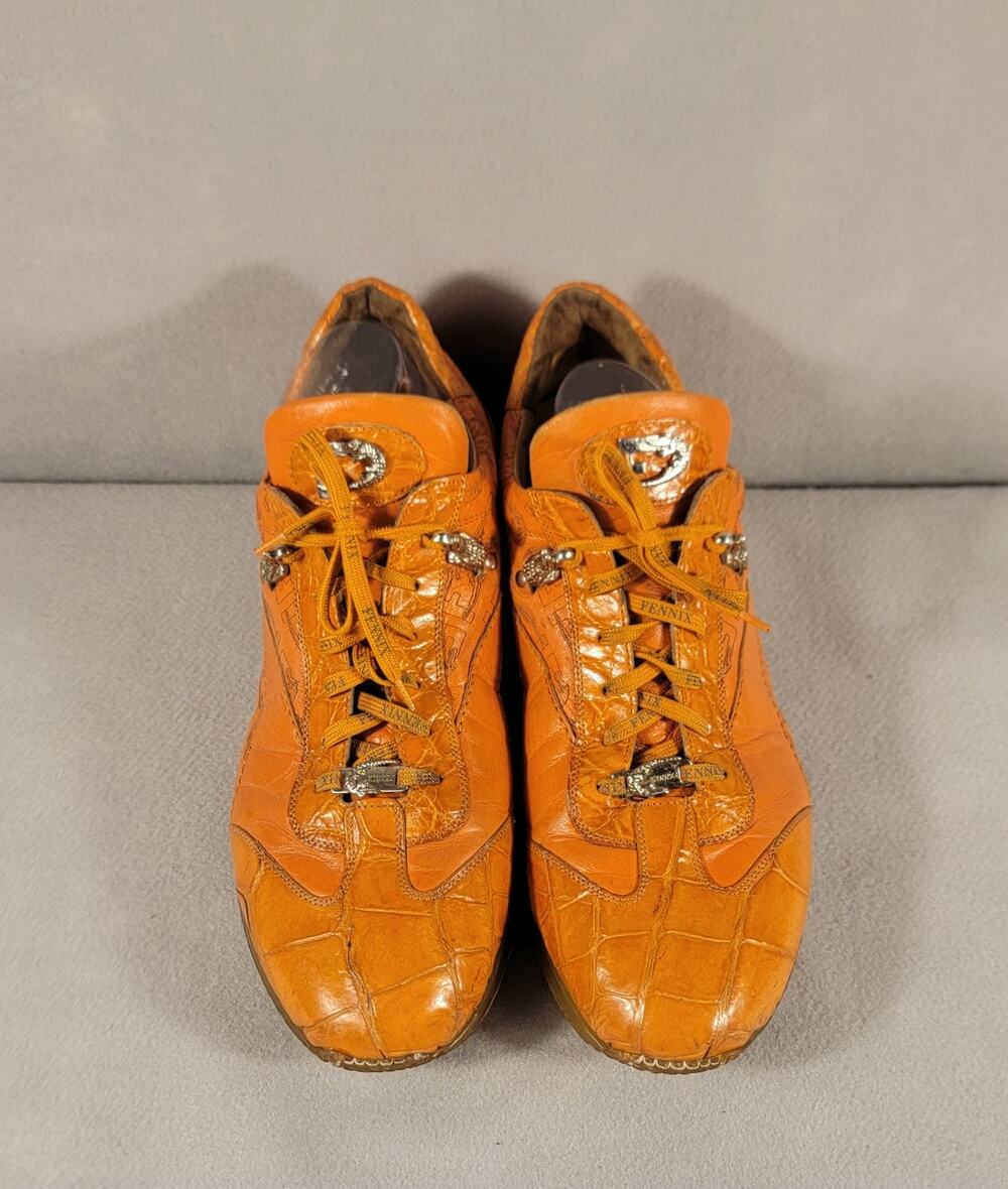 Fennix Sport Italy Mens Orange Crocodile Embossed Leather Sneakers Shoes 13